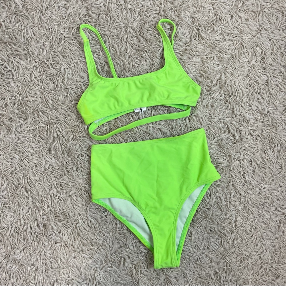 Fashion Nova Girls Neon Green Two Piece Swimsuit Size 4